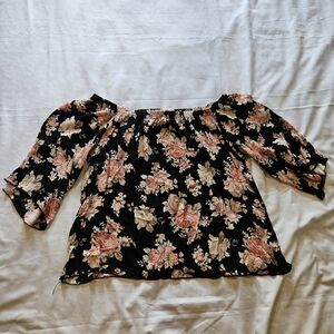 Floral Off-Shoulder Black Top
